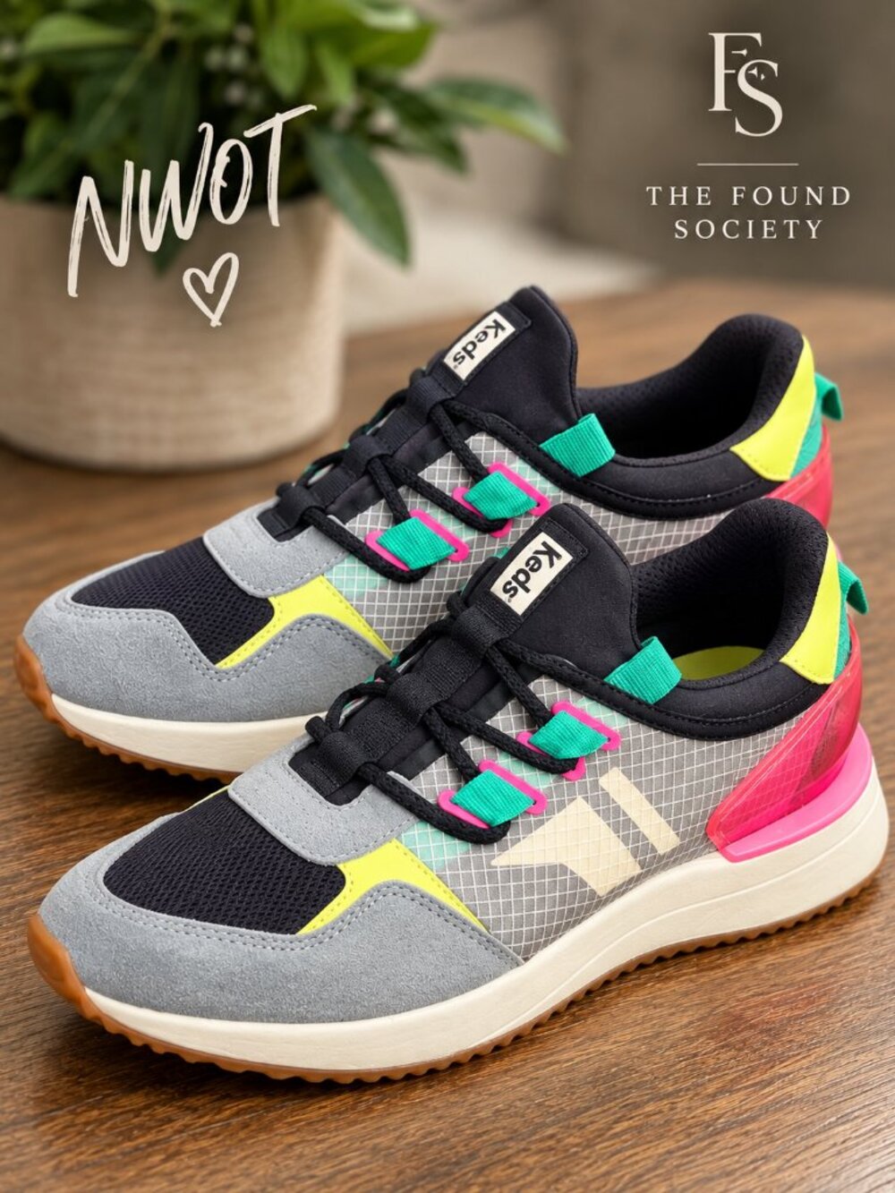 Keds Colorblock Retro Sneakers Gray Pink Green NWOT Sz 9